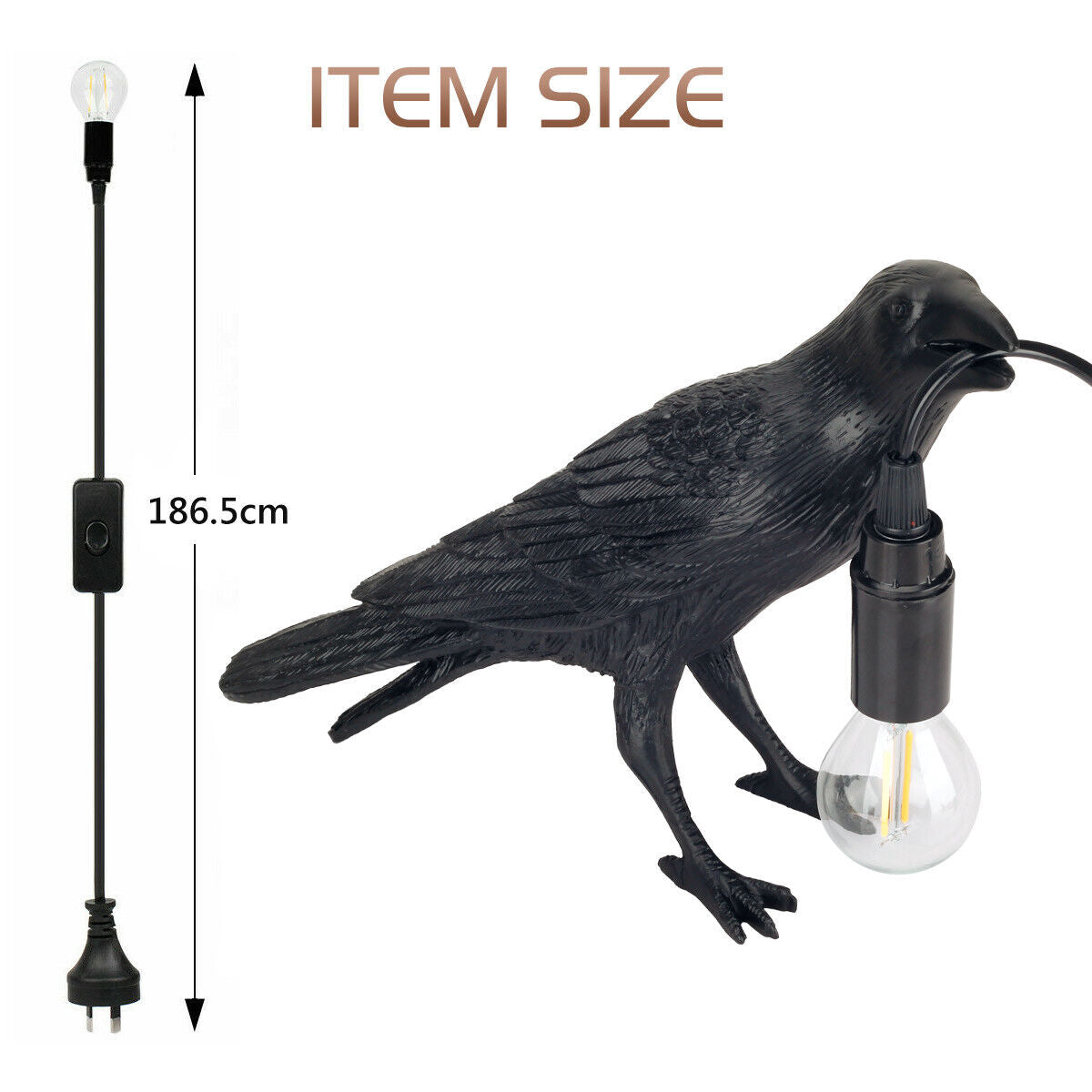 Art Home Table Light Resin Bird Crow Model Desk Lamp Animal Style Retro Decorate