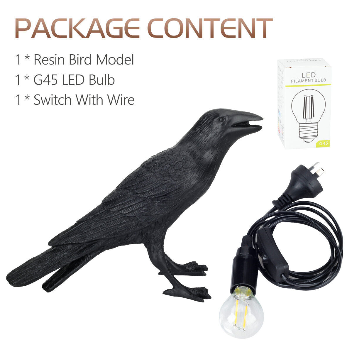 Art Home Table Light Resin Bird Crow Model Desk Lamp Animal Style Retro Decorate