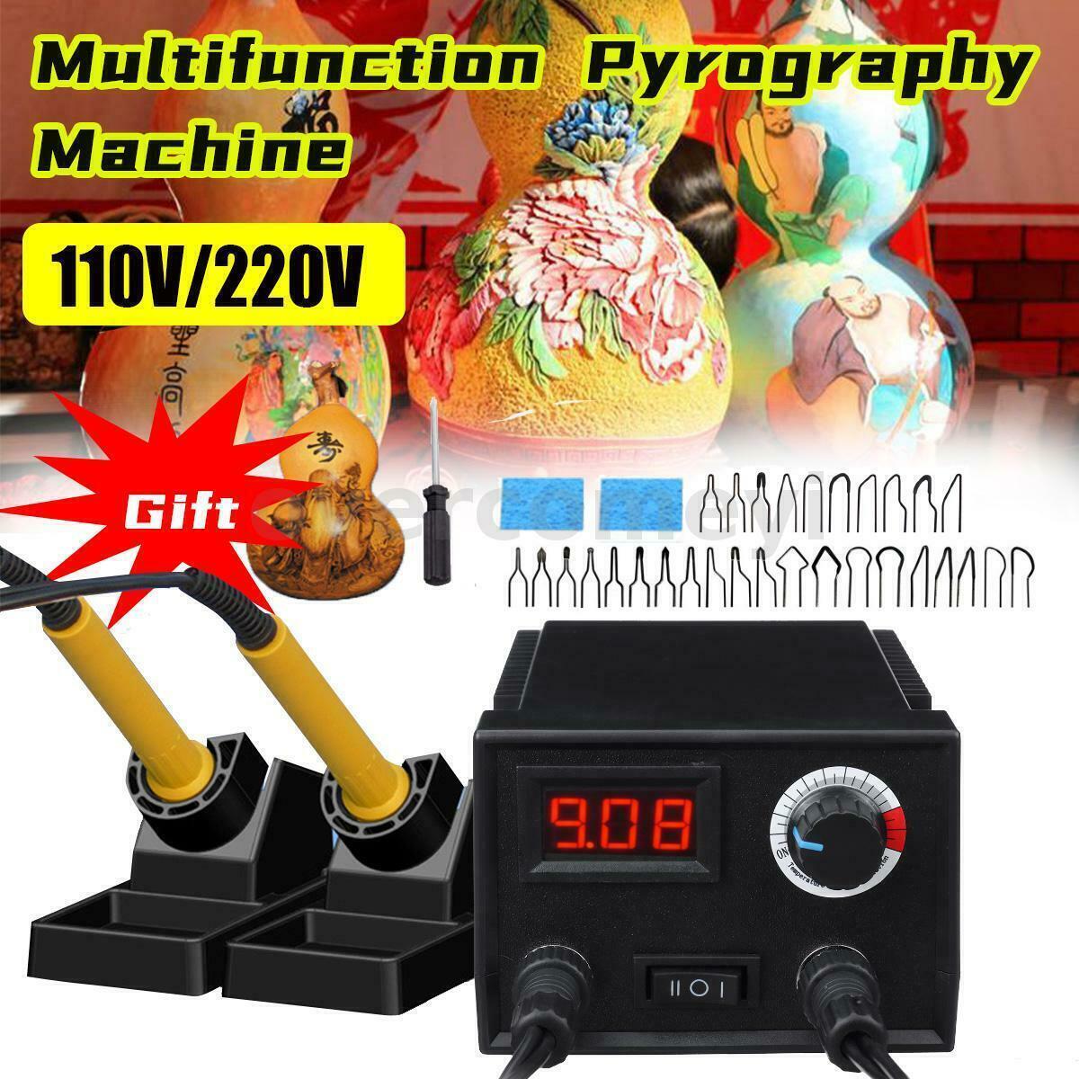 220V Multifunction Wood Burning Pen Tool Pyrography Machine Set Kit Burner 60W