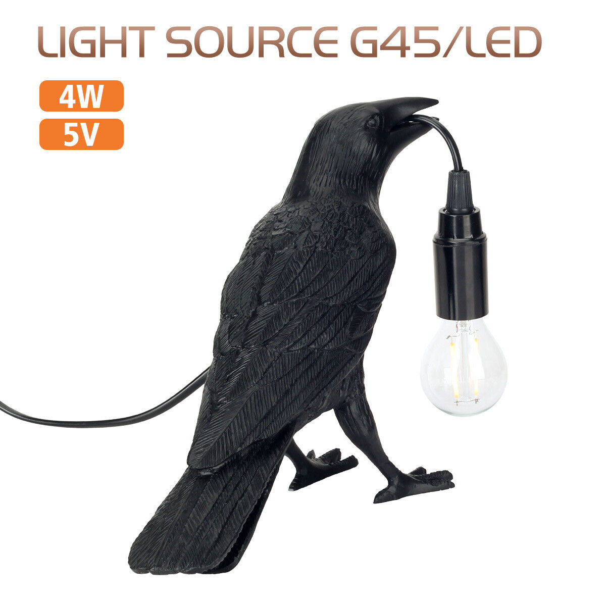 Art Home Table Light Resin Bird Crow Model Desk Lamp Animal Style Retro Decorate