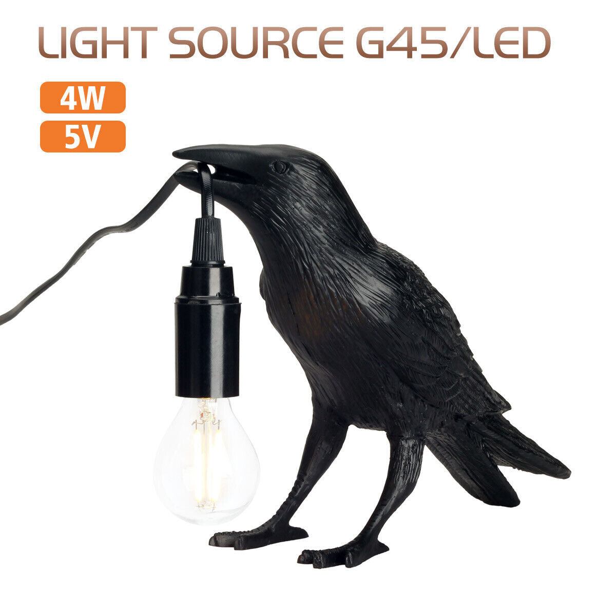 Art Home Table Light Resin Bird Crow Model Desk Lamp Animal Style Retro Decorate