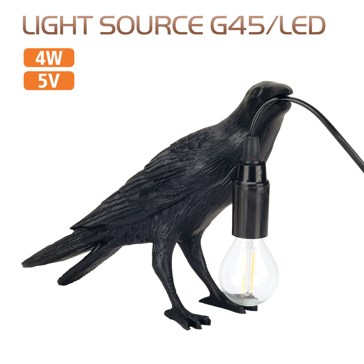 Art Home Table Light Resin Bird Crow Model Desk Lamp Animal Style Retro Decorate