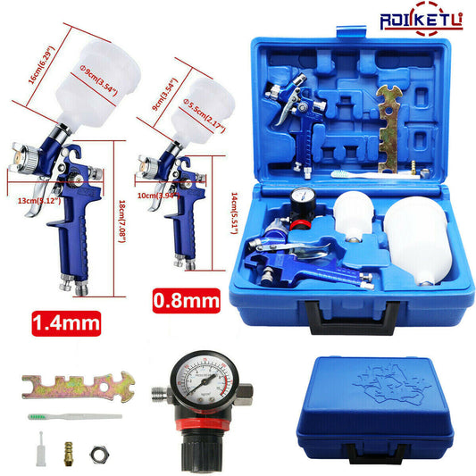 Auto Paint HVLP Air Spray Gun Kit Gravity Feed Car Primer 0.8/1.4mm Nozzle & Box