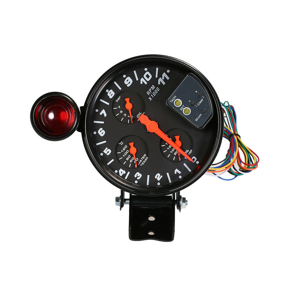 5" 4-in-1 LED RPM Tachometer Oil Water Temp Pressure Gauge + Shift Light 7 Color