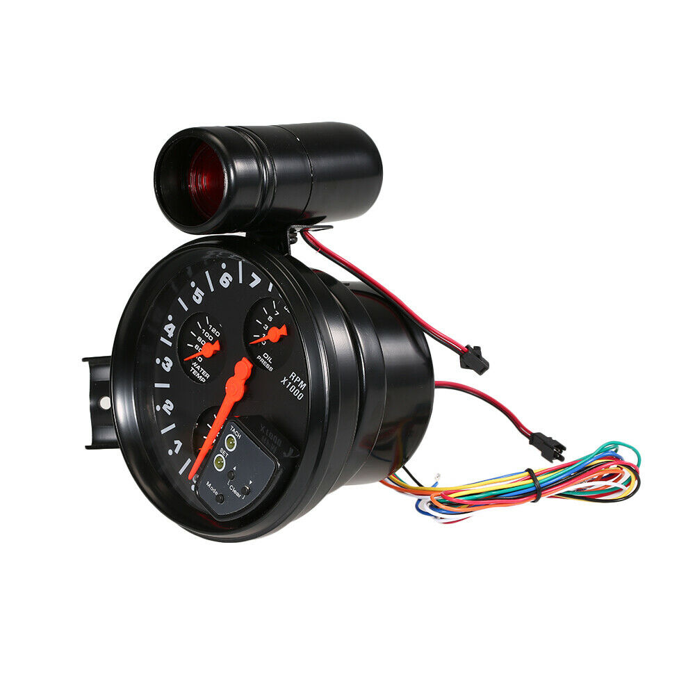 5" 4-in-1 LED RPM Tachometer Oil Water Temp Pressure Gauge + Shift Light 7 Color