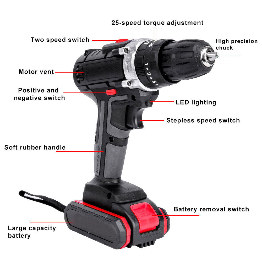 21V CORDLESS DRILL +2 BATTERY HEAVY DUTY IMPACT DRIVER KIT BRUSHLESS HAMMER KIT