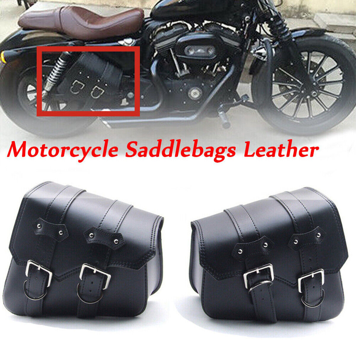 Motorbike Motorcycle Saddle Bag Leather Tool Luggage Bags Side Pannier Saddlebag