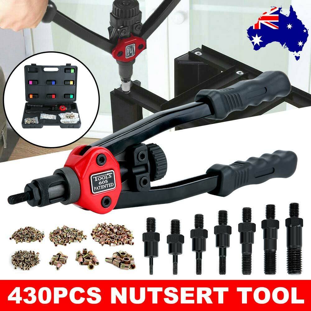 Rivet Nut Nutserts Gun Riveting Rivnut Riveter Mandrels Tool Kit M3-M12