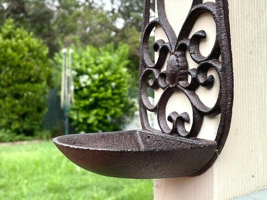 Cast Iron Bird Feeder Garden Home Ornament Rustic Brown 13x27.5cm H