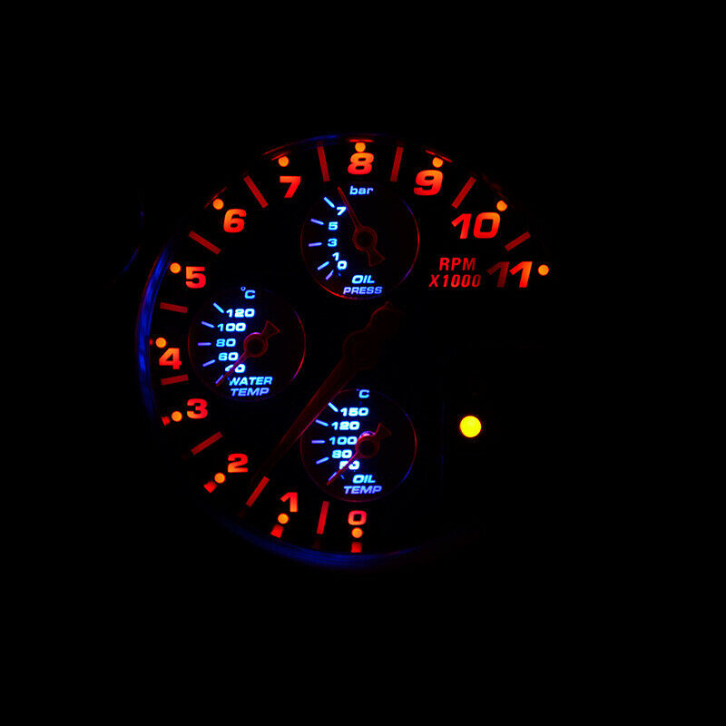 5" 4-in-1 LED RPM Tachometer Oil Water Temp Pressure Gauge + Shift Light 7 Color