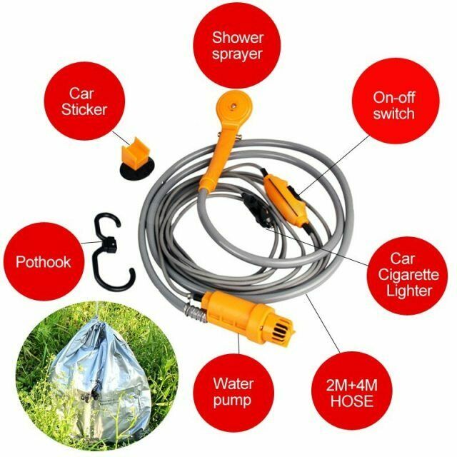 Portable Automobile Shower Set 12V Water Pump Travel Trip Camp Boat Car Caravan