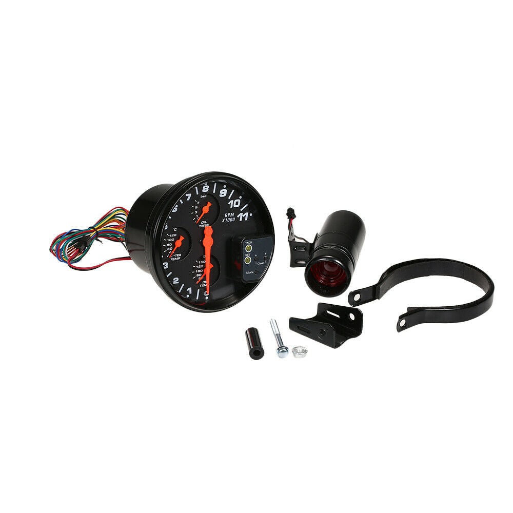 5" 4-in-1 LED RPM Tachometer Oil Water Temp Pressure Gauge + Shift Light 7 Color