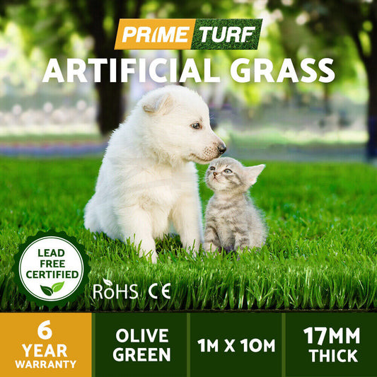 Primeturf Artificial Fake Grass Synthetic Turf Plastic Olive Plant Lawn 10M 17mm