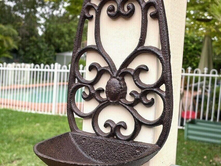 Cast Iron Bird Feeder Garden Home Ornament Rustic Brown 13x27.5cm H