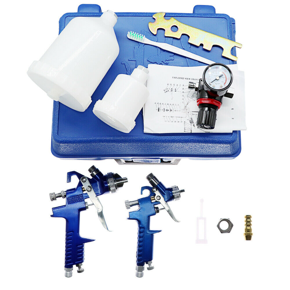 Auto Paint HVLP Air Spray Gun Kit Gravity Feed Car Primer 0.8/1.4mm Nozzle & Box