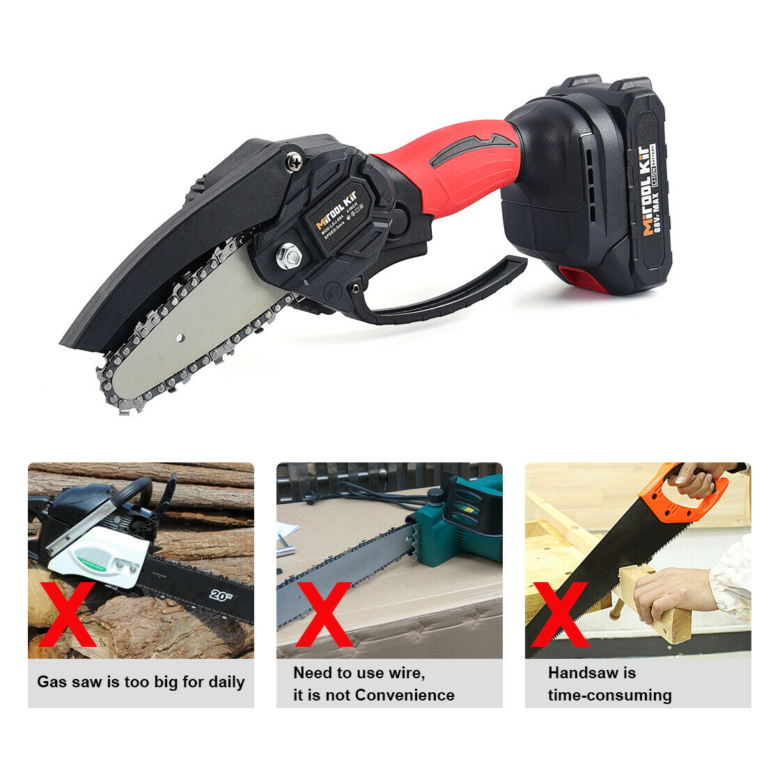 MINI CORDLESS ELECTRIC CHAINSAW BATTERY-POWERED EVER WOOD CUTTER RECHARGEABLE 4"