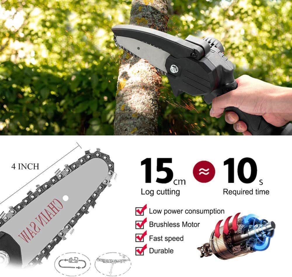 6+4“ Rechargeable Electric Mini Cordless Chainsaw 2X Battery Powered Wood Cutter