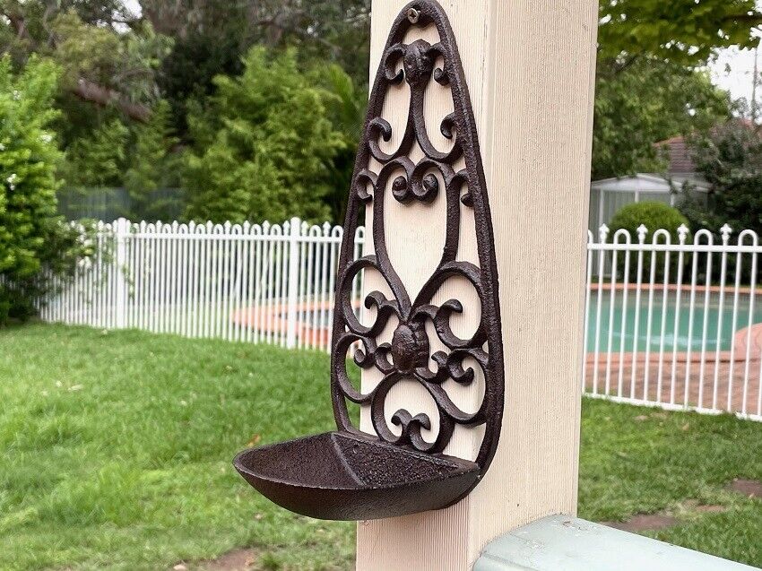 Cast Iron Bird Feeder Garden Home Ornament Rustic Brown 13x27.5cm H