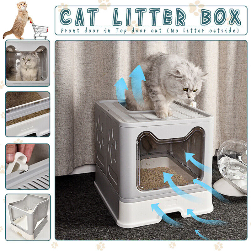 Self-Cleaning Hooded Cat Litter Box Enclosed Large Kitty Toilet Box Tray Refills