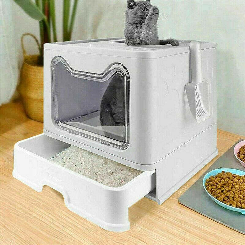 Self-Cleaning Hooded Cat Litter Box Enclosed Large Kitty Toilet Box Tray Refills