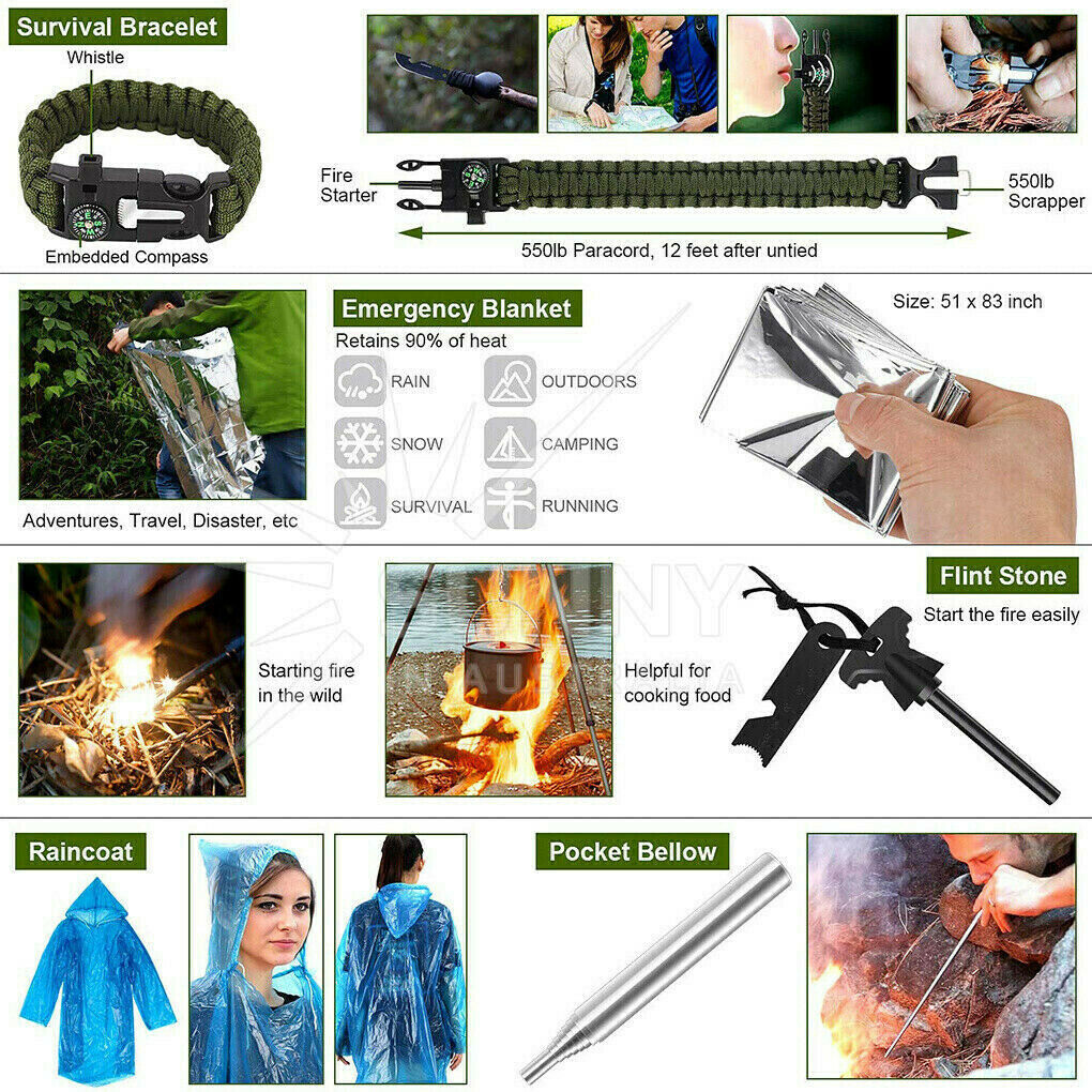 32pcs Emergency Survival Equipment Kit Outdoor Sports Tactical Hiking Camping Tool Set