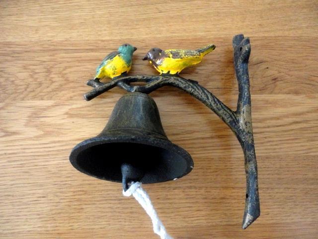 Vintage Cast Iron Hand Painted Bird On Twig Door Garden Bell