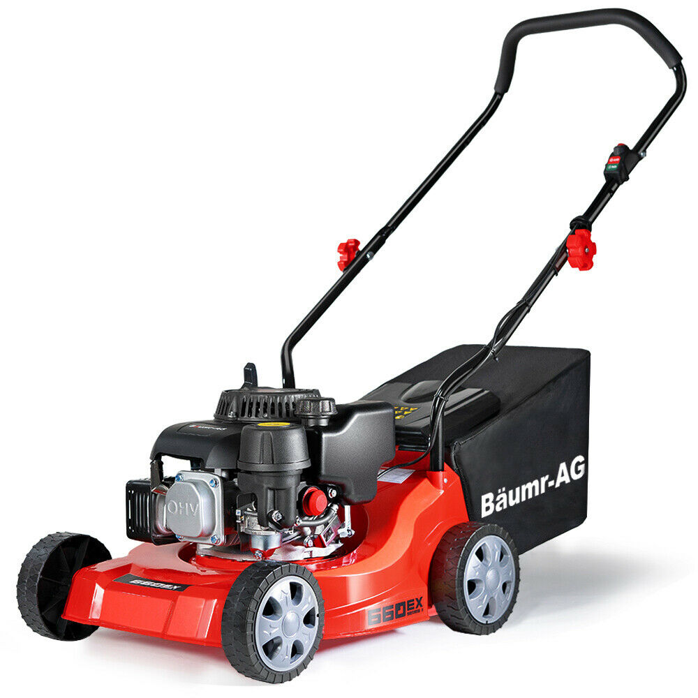 Baumr-AG Lawn Mower 16" Petrol Powered Hand Push Engine Lawnmower Catch 4 Stroke