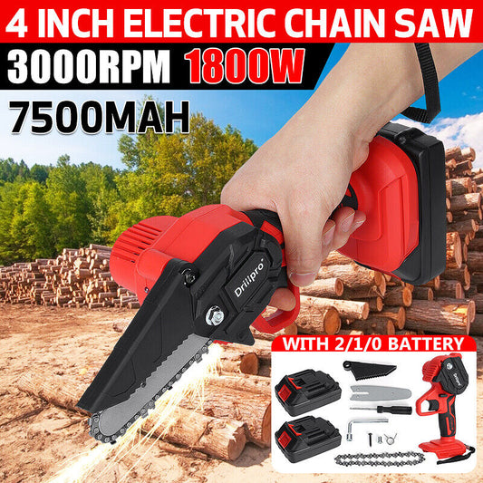 4" Mini Cordless Electric Chainsaw 1x Battery Powered Rechargeable Wood Saw