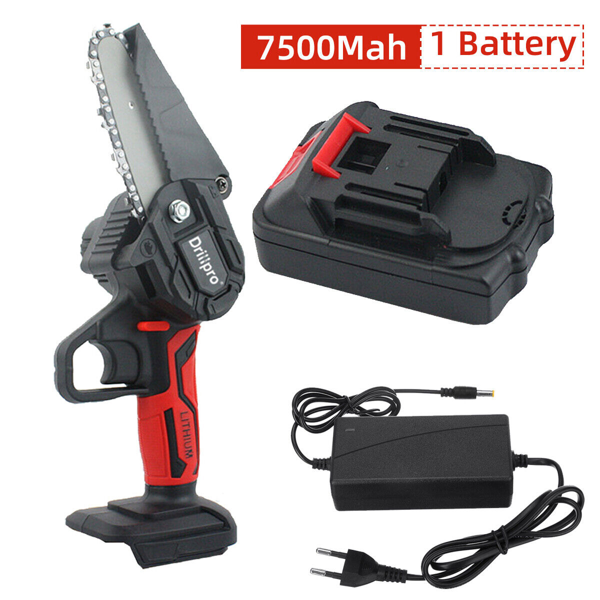 4" Mini Cordless Electric Chainsaw 1x Battery Powered Rechargeable Wood Saw