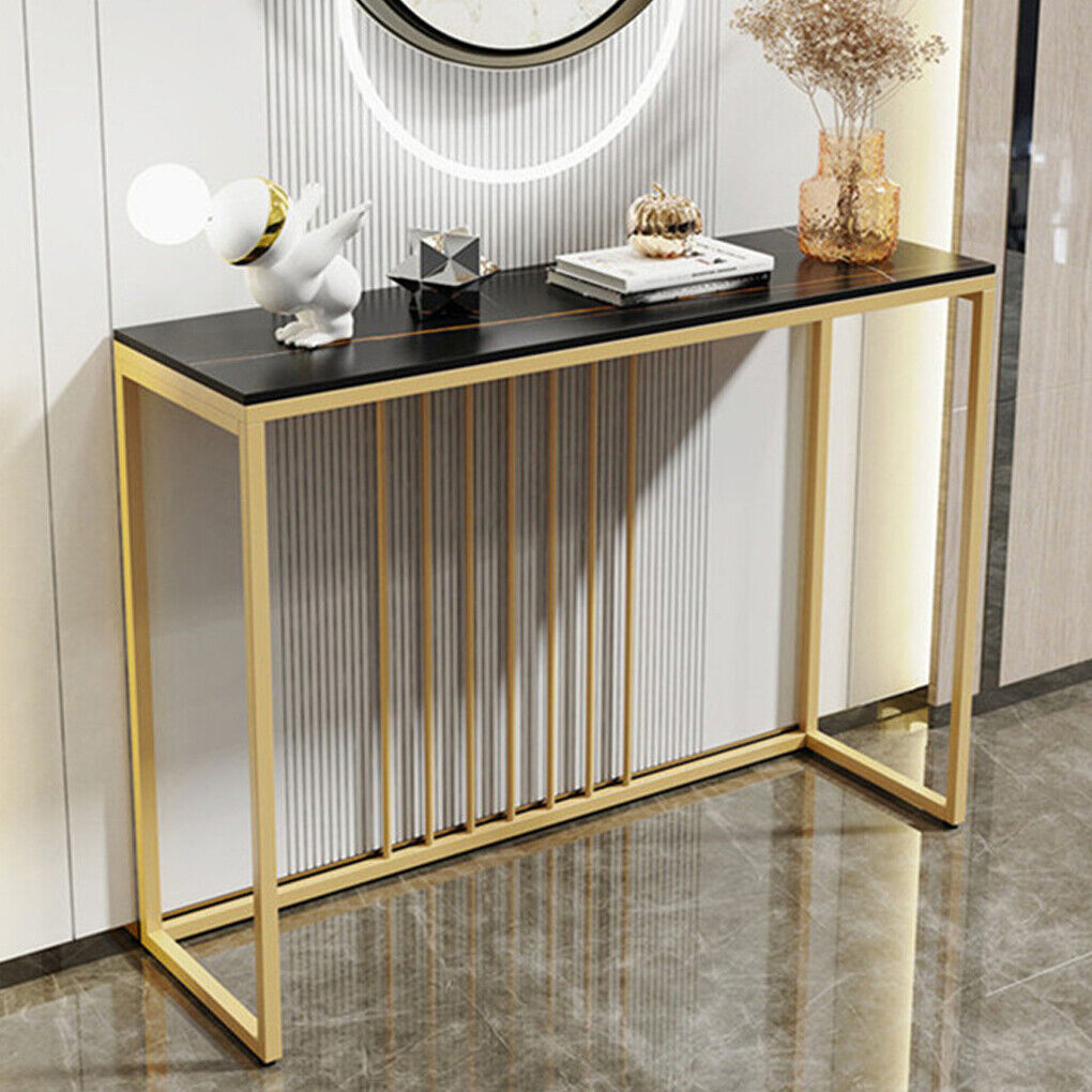 Modern Marble Slim Narrow Console Table Hall Entrance Window Table Metal Frame