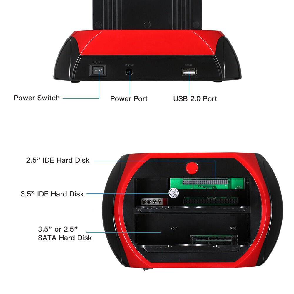 HDD Docking Station Dual 3.5"2.5" SATA IDE USB Hard Drive Dock Card Reader AU