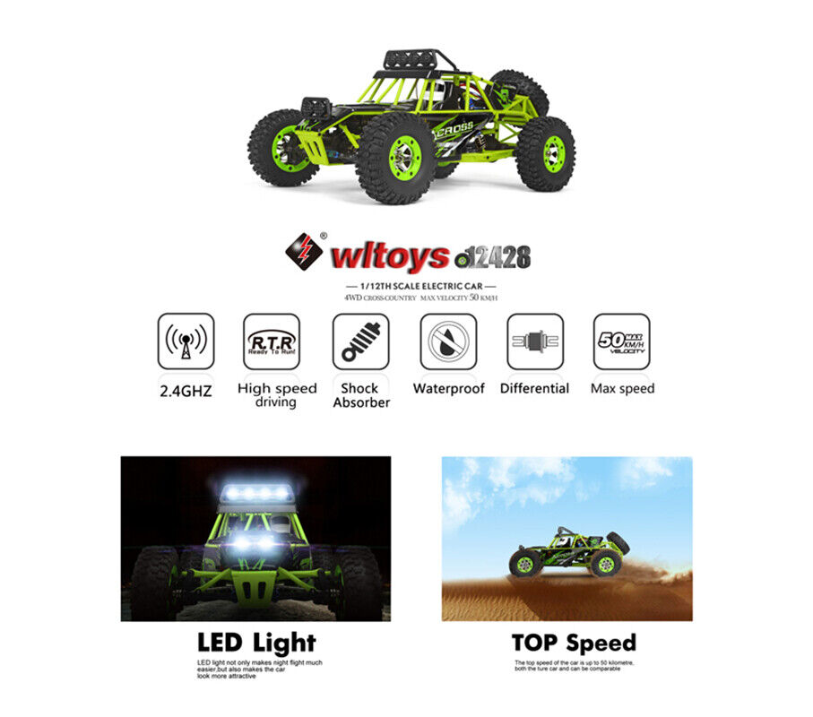 Wltoys 12428 1/12 High Speed RC Buggy 2.4G 4WD Off Road Car RC Truck RTR