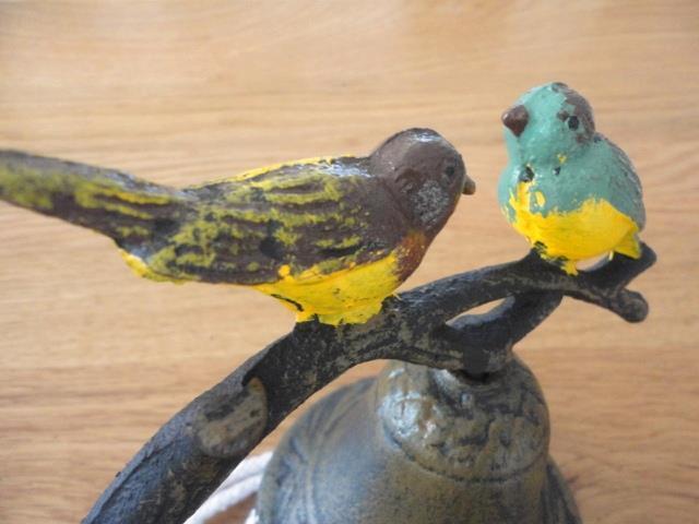 Vintage Cast Iron Hand Painted Bird On Twig Door Garden Bell