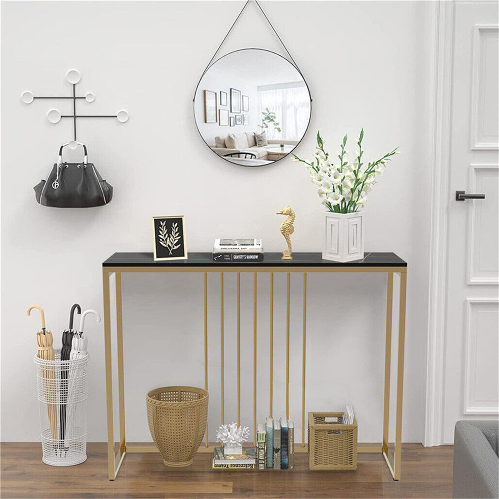 Modern Marble Slim Narrow Console Table Hall Entrance Window Table Metal Frame