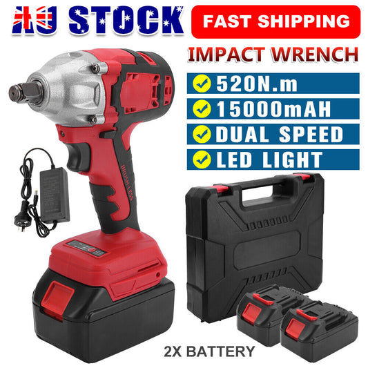 520Nm 1/2" Impact Wrench Driver Cordless Electric 18V Li-Ion Battery Rattle Gun