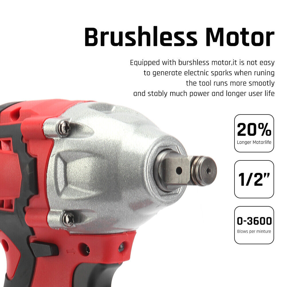 520Nm 1/2" Impact Wrench Driver Cordless Electric 18V Li-Ion Battery Rattle Gun