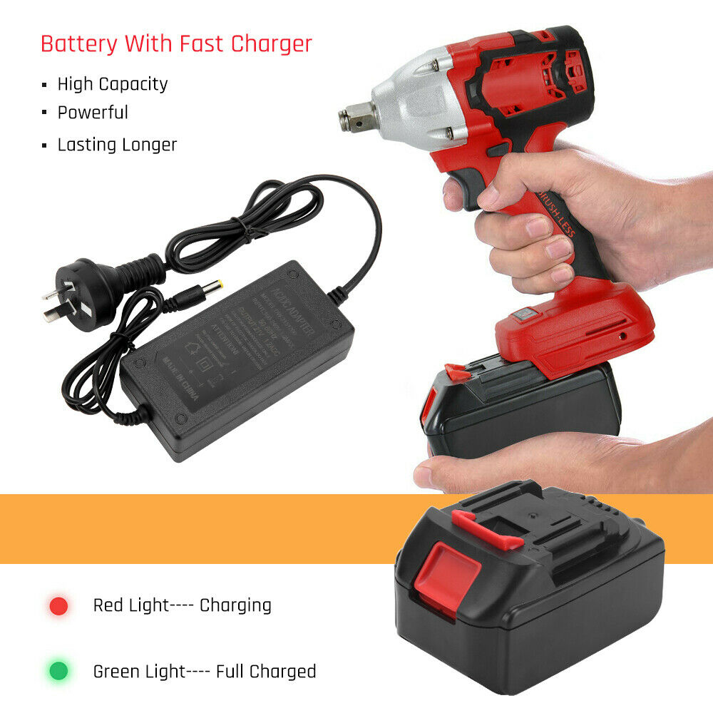 520Nm 1/2" Impact Wrench Driver Cordless Electric 18V Li-Ion Battery Rattle Gun