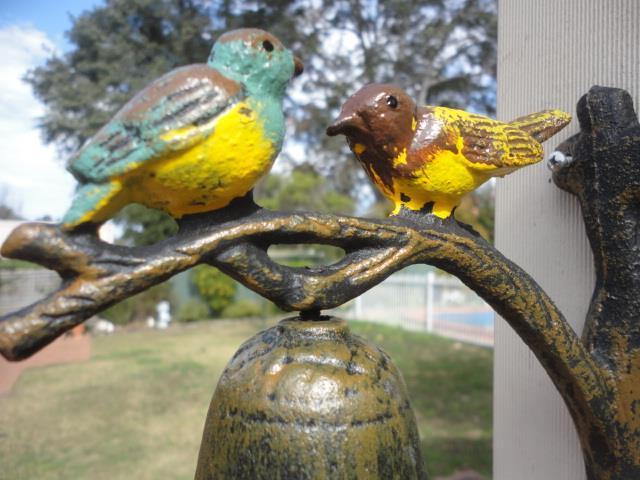 Vintage Cast Iron Hand Painted Bird On Twig Door Garden Bell