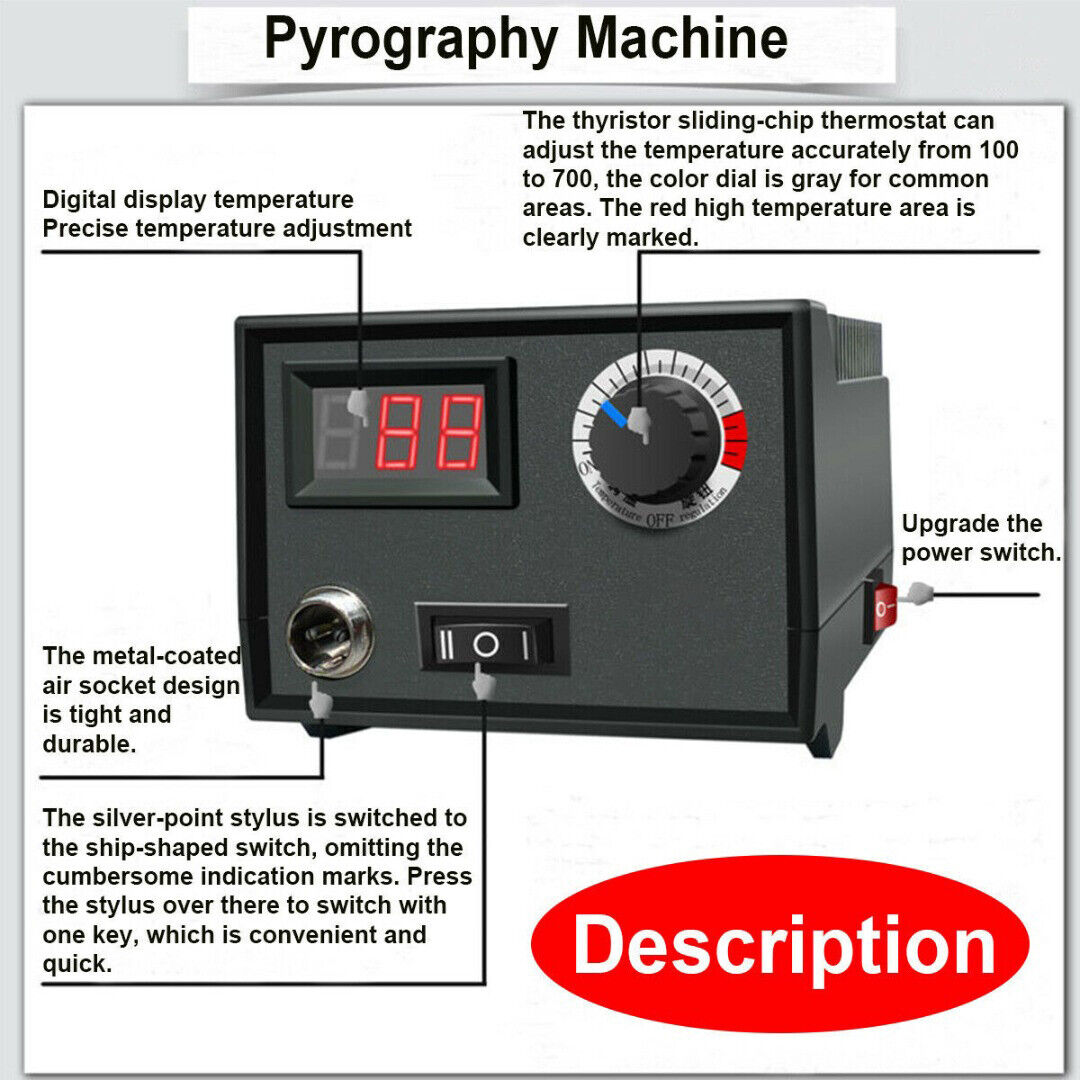 220V Multifunction Wood Burning Pen Tool Pyrography Machine Set Kit Burner 60W