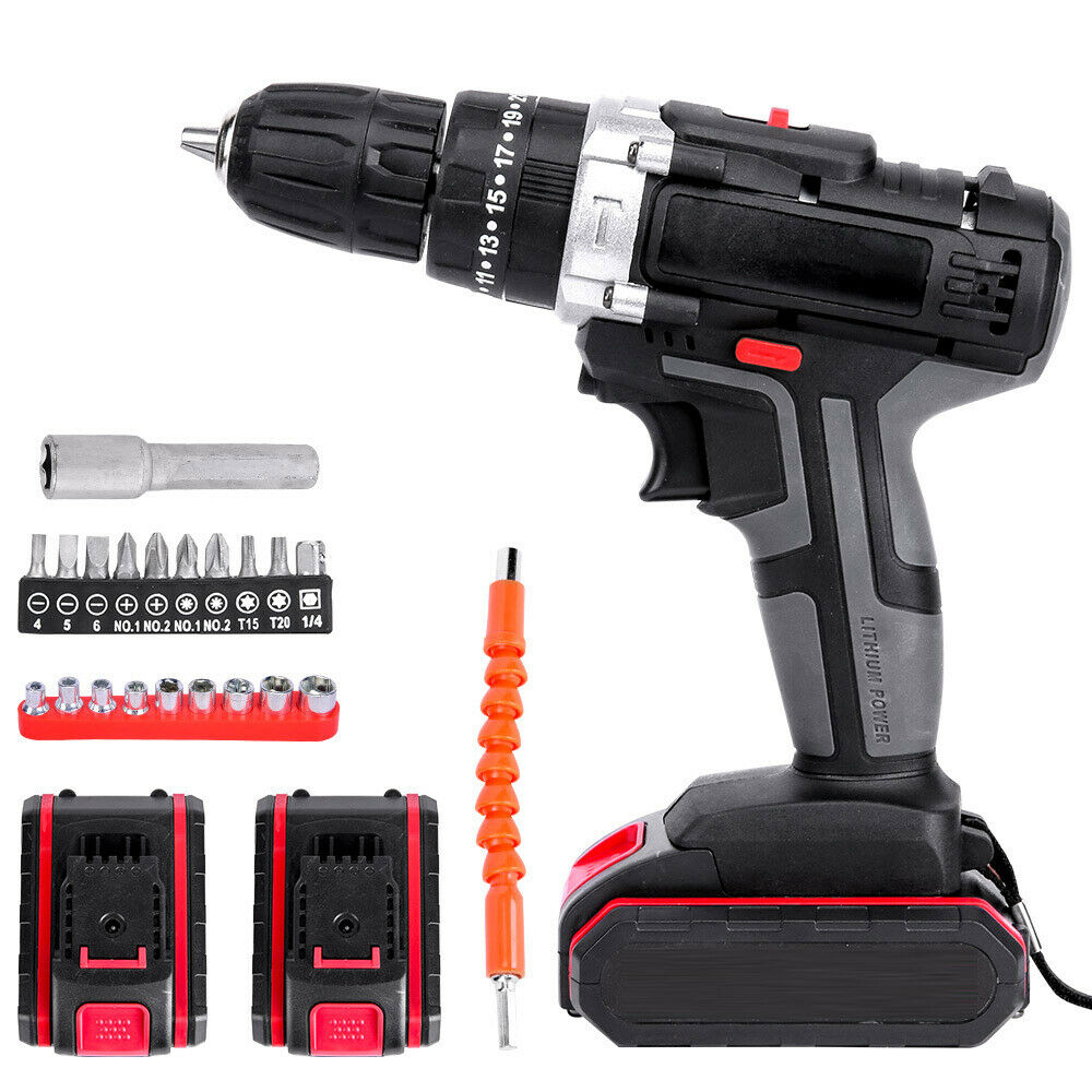 21V CORDLESS DRILL +2 BATTERY HEAVY DUTY IMPACT DRIVER KIT BRUSHLESS HAMMER KIT