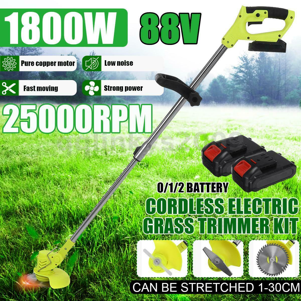 1800W Cordless Lawn Weed Cutter Grass Trimmer Electric Mower Pruning +2 Batteries