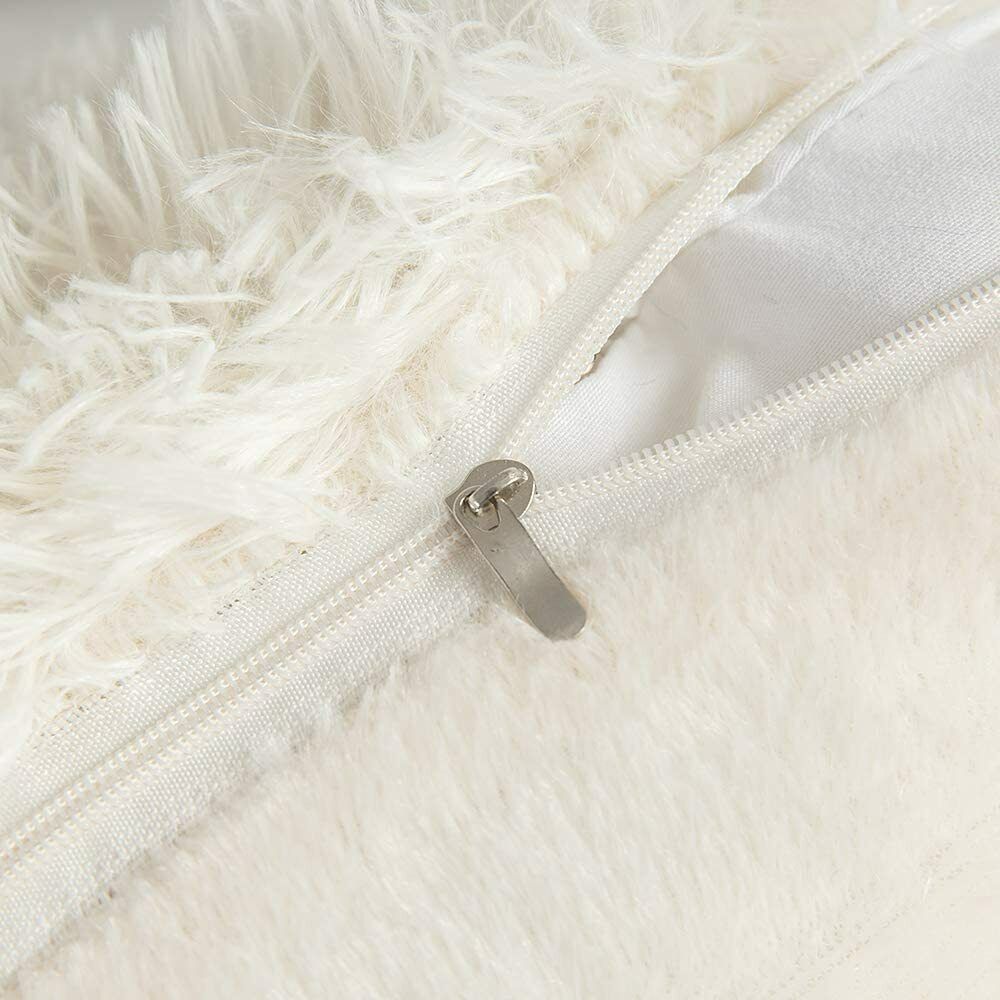 Pack of 2 Long Pile Soft Shaggy Faux Fur Cushion Covers Plain Fluffy Pillow Case