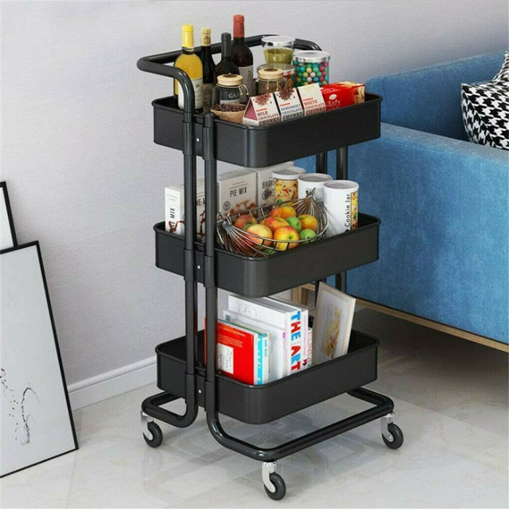 Heavy Duty Storage Trolley Cart 3Tier Metal Rolling Utility Organizer Rack Salon