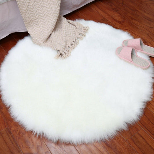 Round Fluffy Rug Shaggy Floor Mat Soft Faux Fur Home Room Bedroom Plush Carpet