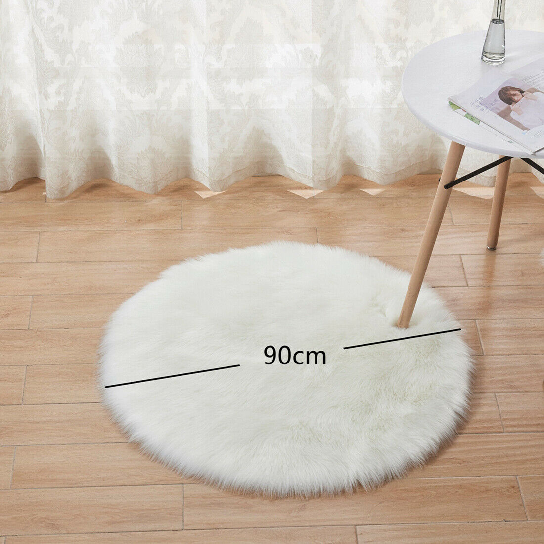 Round Fluffy Rug Shaggy Floor Mat Soft Faux Fur Home Room Bedroom Plush Carpet