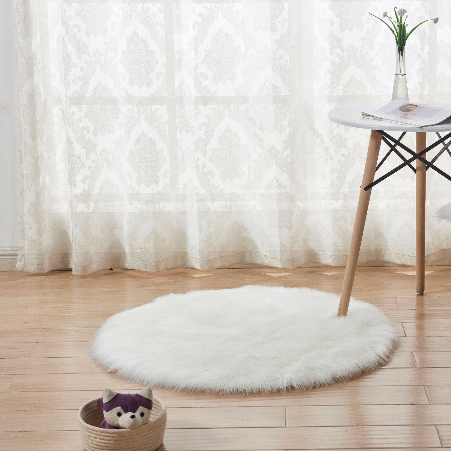 Round Fluffy Rug Shaggy Floor Mat Soft Faux Fur Home Room Bedroom Plush Carpet