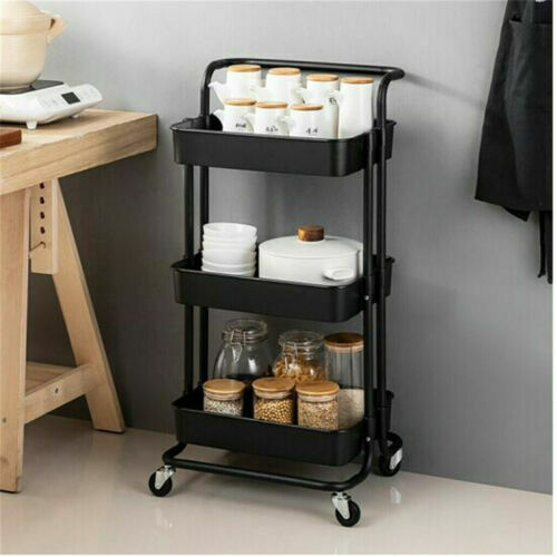 Heavy Duty Storage Trolley Cart 3Tier Metal Rolling Utility Organizer Rack Salon