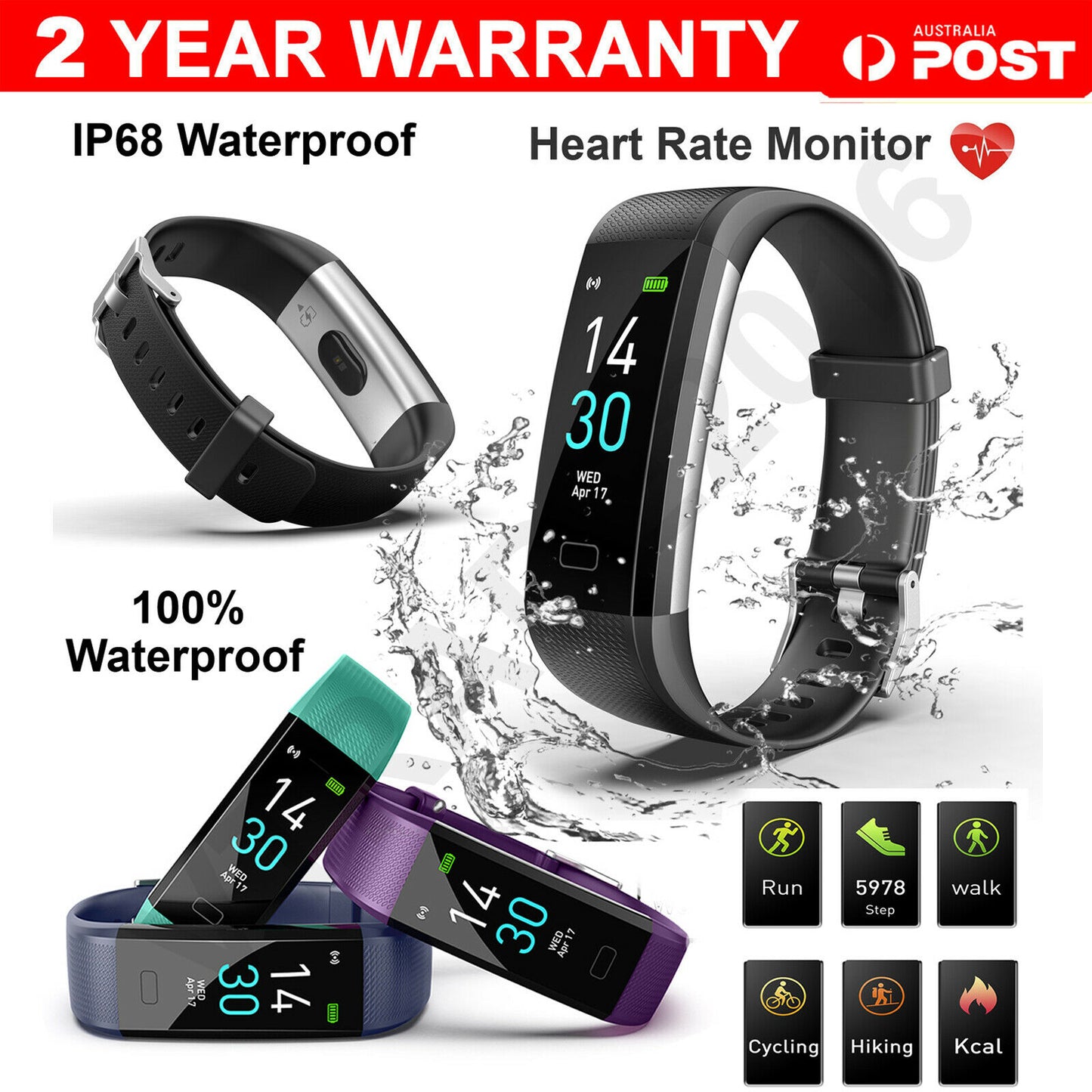 Bluetooth Smart Bracelet Fitbit Style Heart Rate Monitor Watch Pedometer Tracker