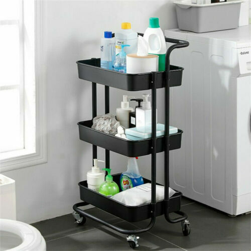 Heavy Duty Storage Trolley Cart 3Tier Metal Rolling Utility Organizer Rack Salon