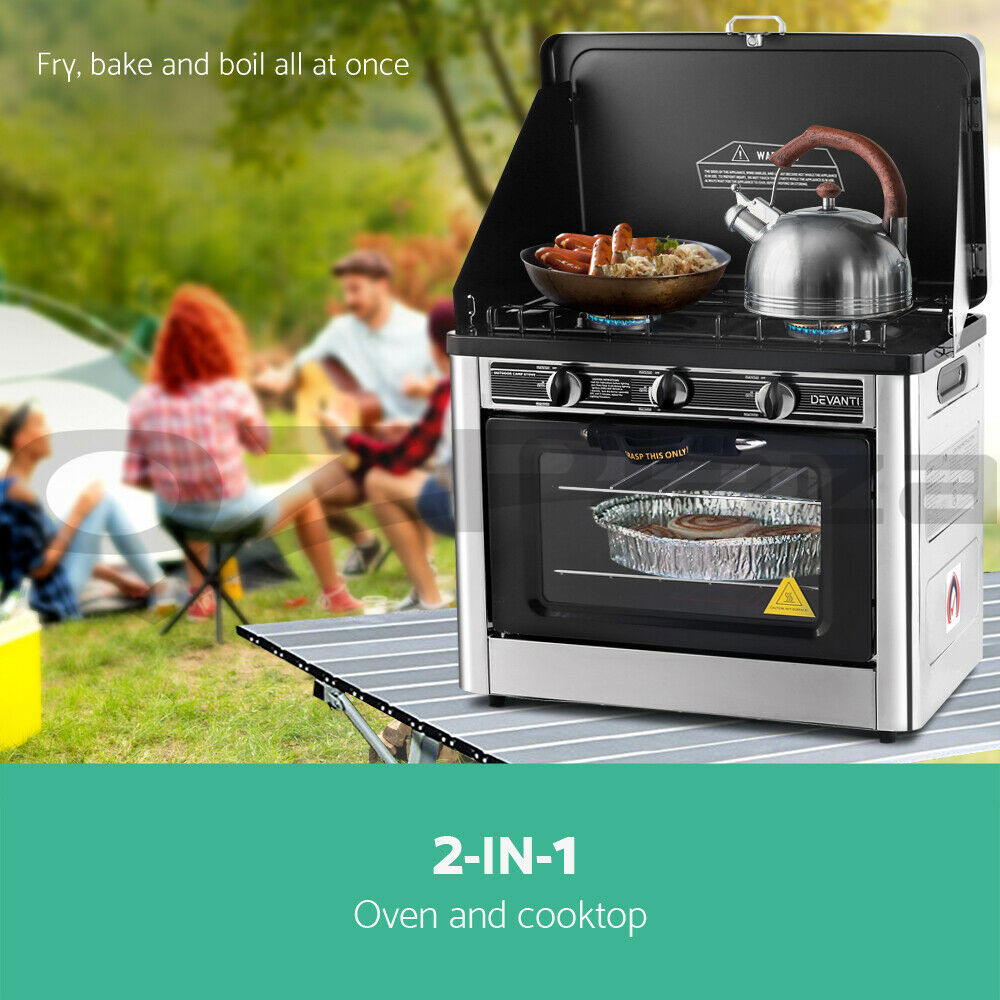 Devanti Portable Gas Camping Oven Outdoor Caravan Stove Cooker Stainless Steel